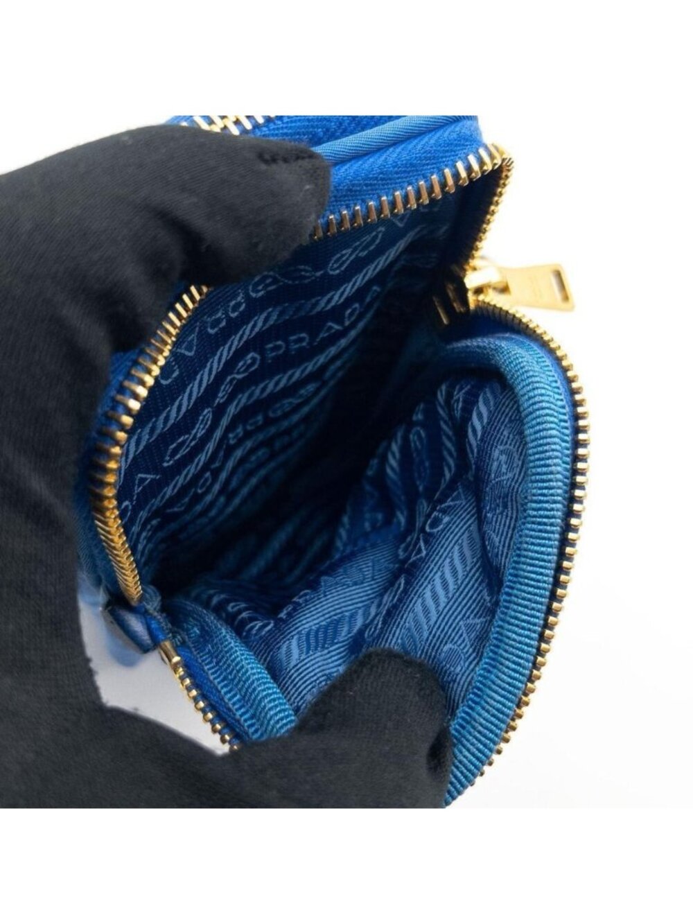 Prada Tessuto Nylon Smartphone Shoulder Bag Triangle Logo Blue - Picture 4 of 10
